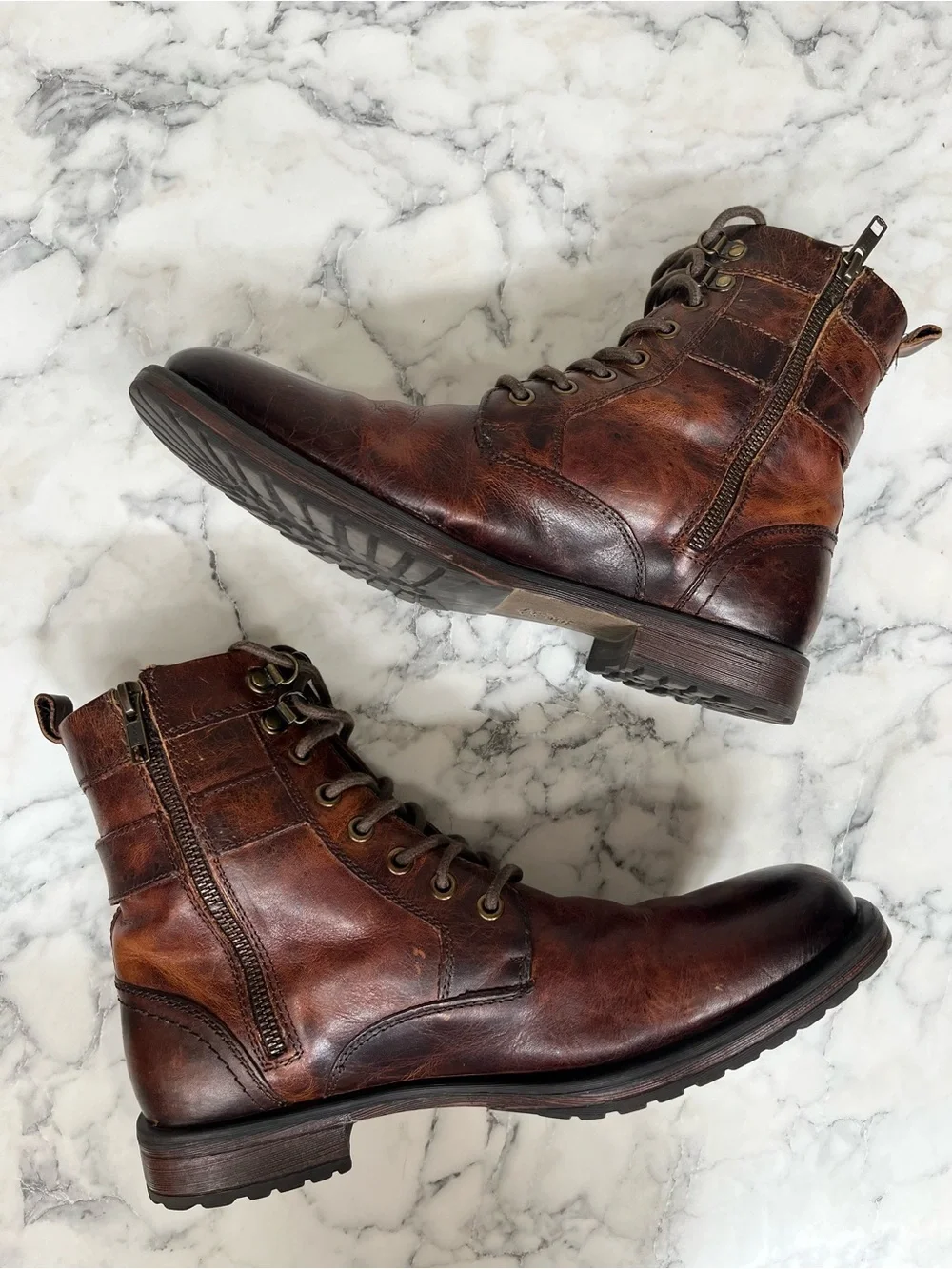 Aston Grey Brown Distressed Rockcastle 2 Combat Boot Men's Sz 8.5 Lace Up Zipper